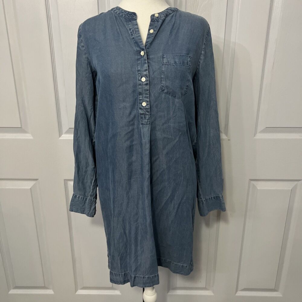 Loft Denim Chambray Ruffle Shirt Dress Size XSmall Lyocell Casual Country Cowboy